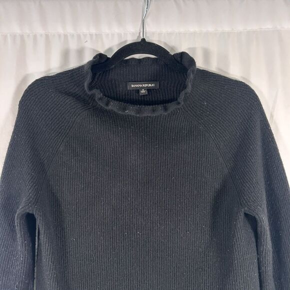 Banana Republic Wool Cashmere Blend Sweater Women Small Black Ribbed Bell Sleeve - Picture 2 of 10